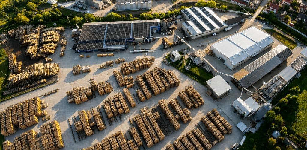 Aerial view of Palrom Products Brad sawmill facilities